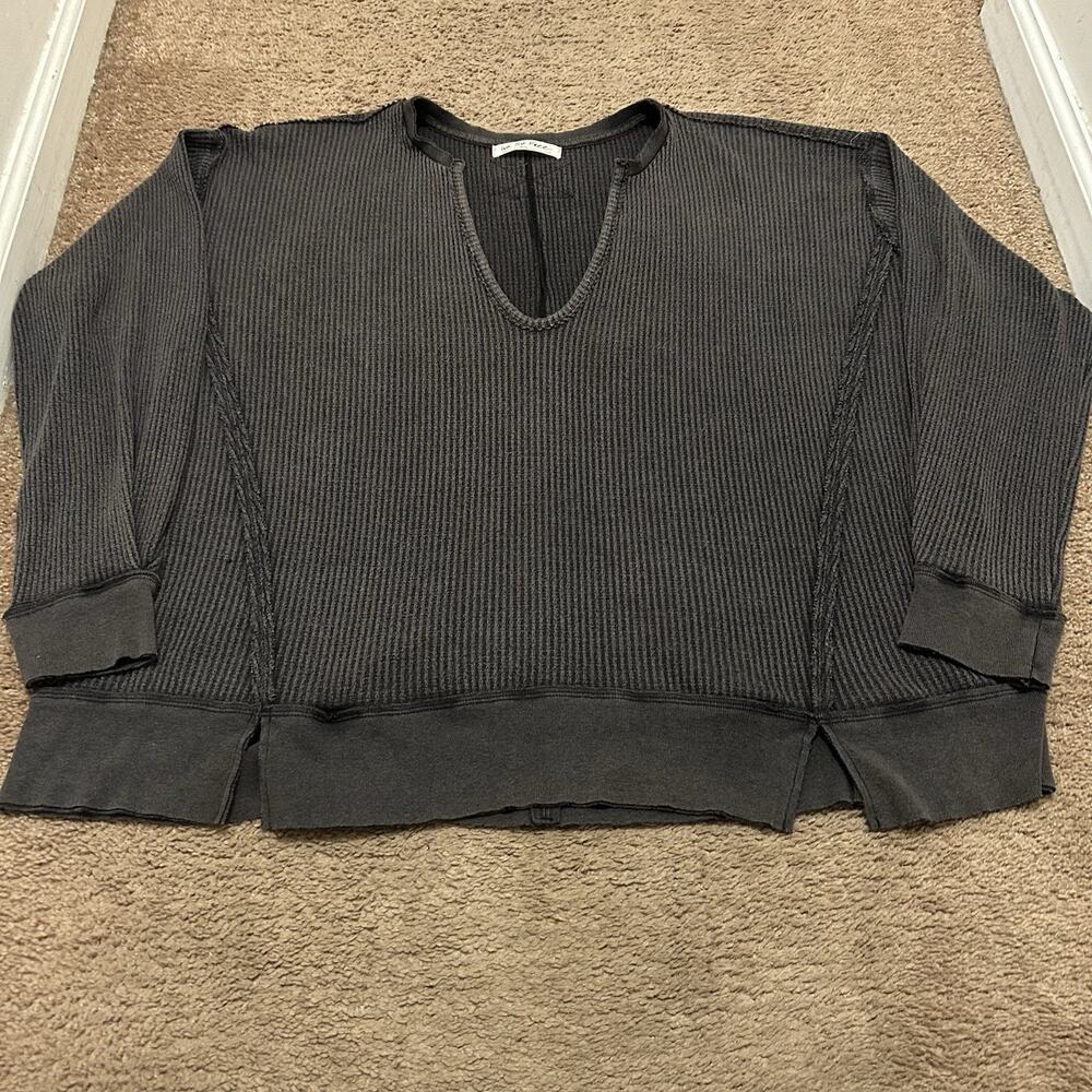 We The Free Oversized Waffle Knit U Neck Sweater Size Small Long Sleeve